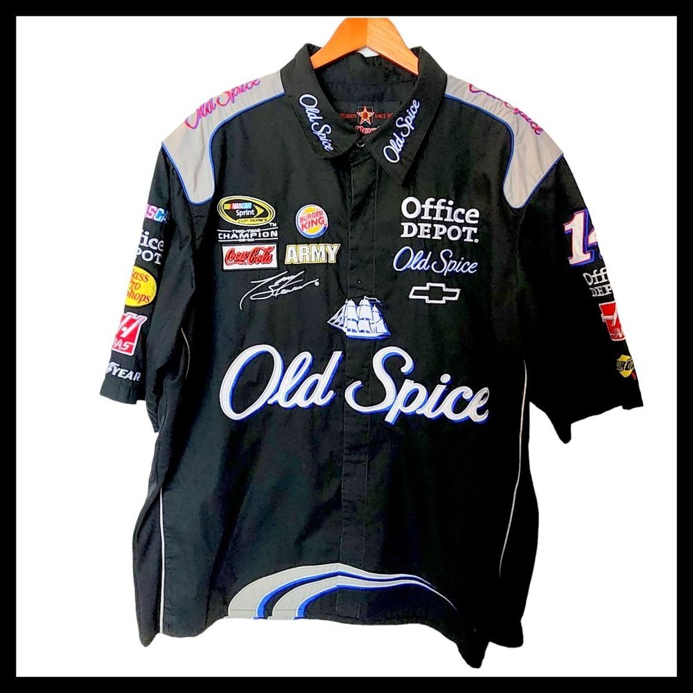 Nascar Tony Stewart JH Design Crew Snap Button Shirt Sleeve Old Spice Black Size